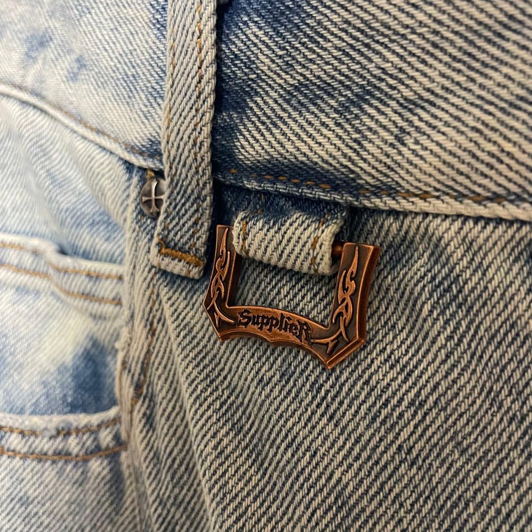 SUPPLIER サプライヤー クロスレザーパッチ　バギーデニムパンツ