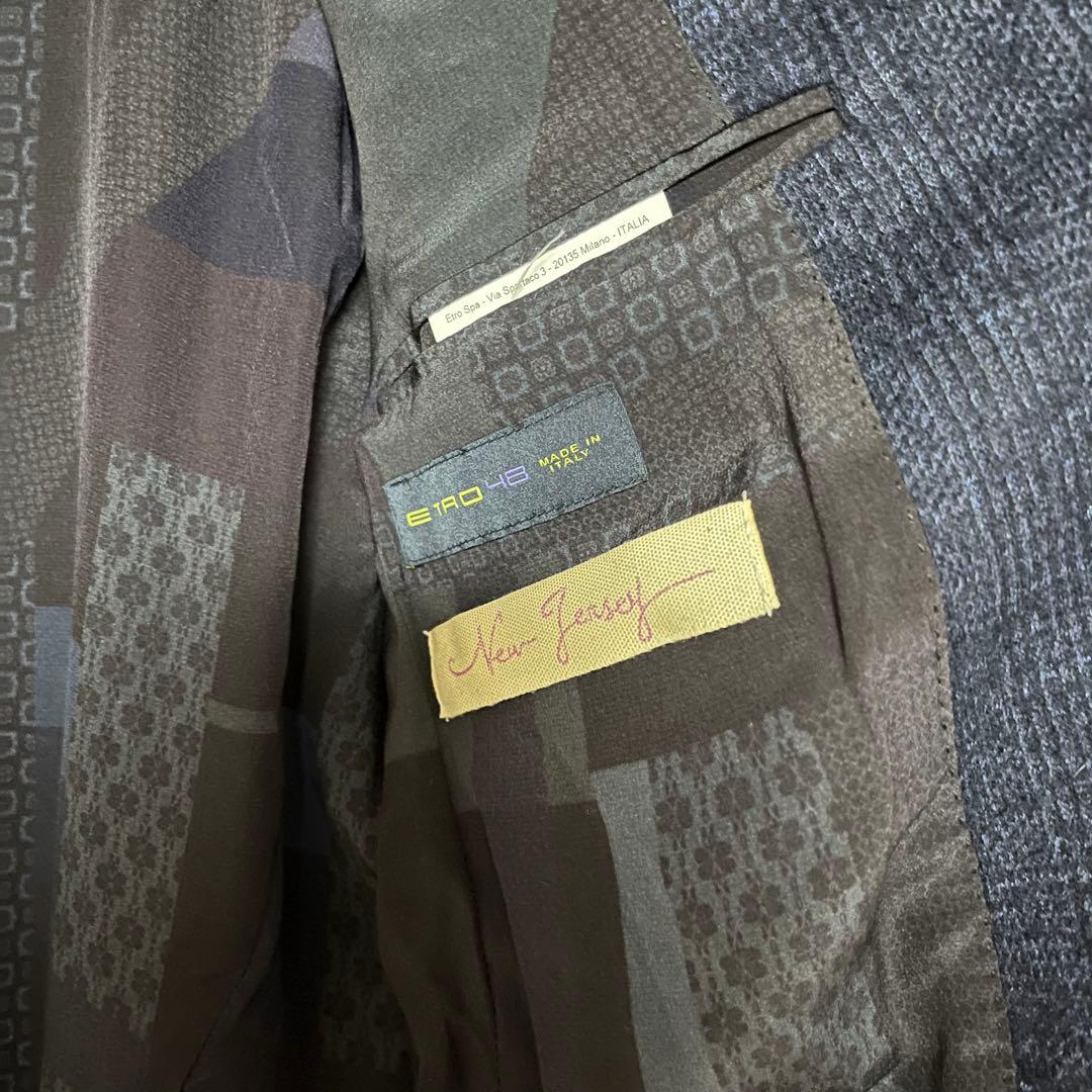 美品 エトロ ETRO 総裏地 ネイビー テーラードジャケット 48