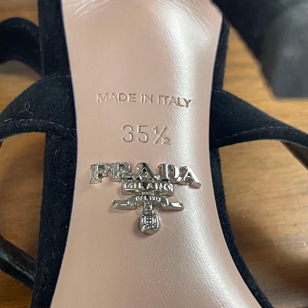 【極美品】PRADA★3連スカラップカット　サンダル　ハイヒール　スエード　黒