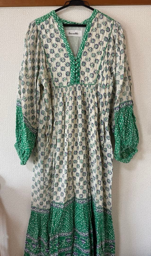 サラマリカ　インド綿　エスニックマキシワンピース　オクラ