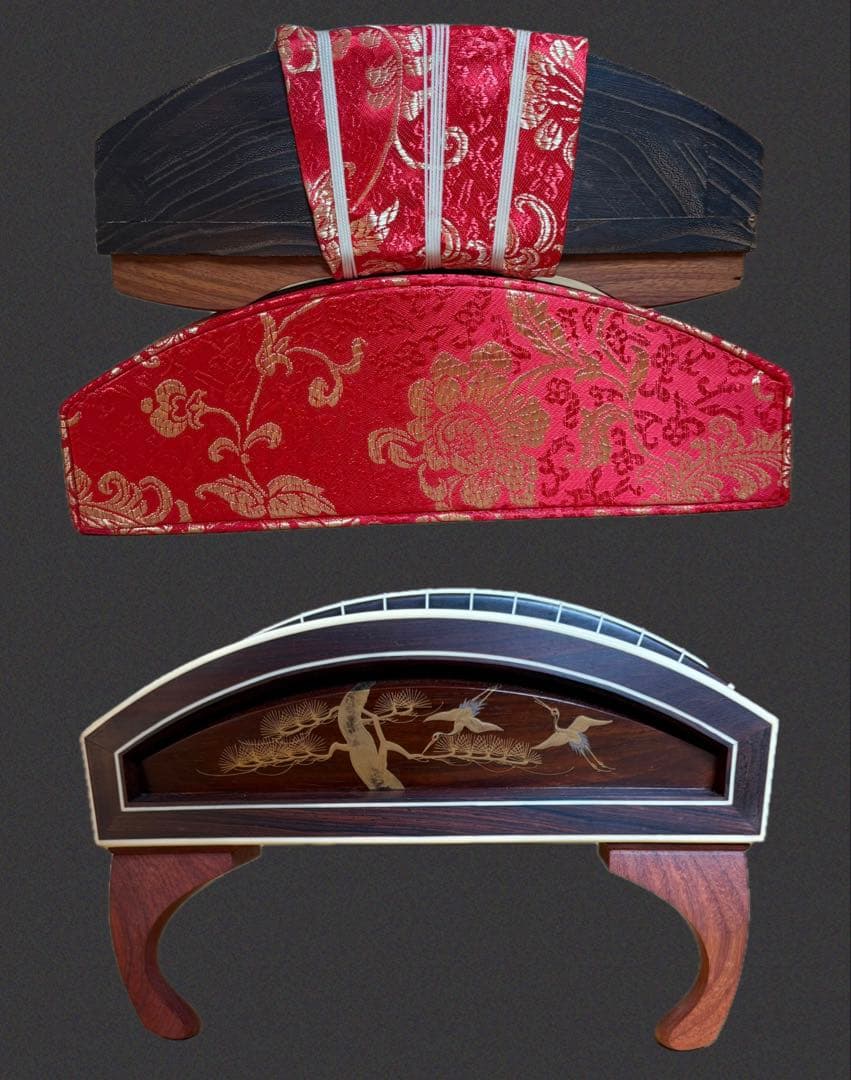 角巻 並甲 すだれ彫 蒔絵装飾 13絃箏（琴）猫足 付属品多数 練習用