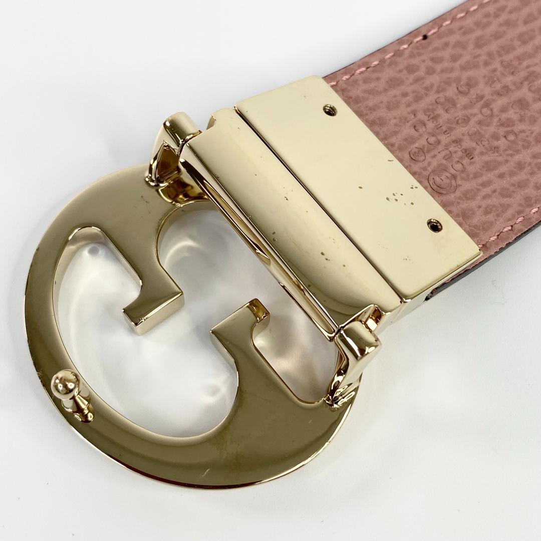 グッチ GGロゴバックル リバーシブル レザーベルト ブラック×ピンク 金