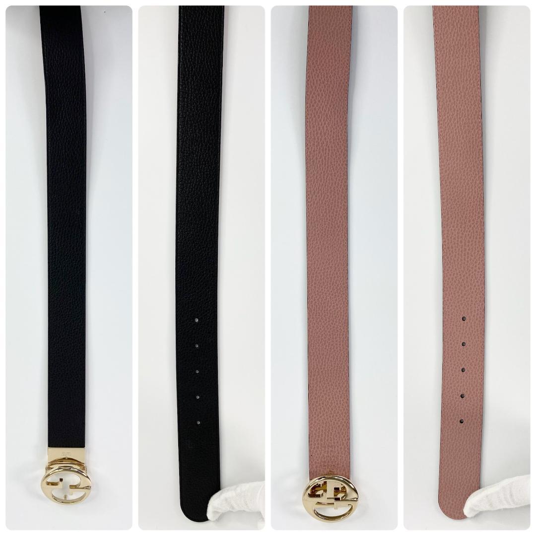 グッチ GGロゴバックル リバーシブル レザーベルト ブラック×ピンク 金