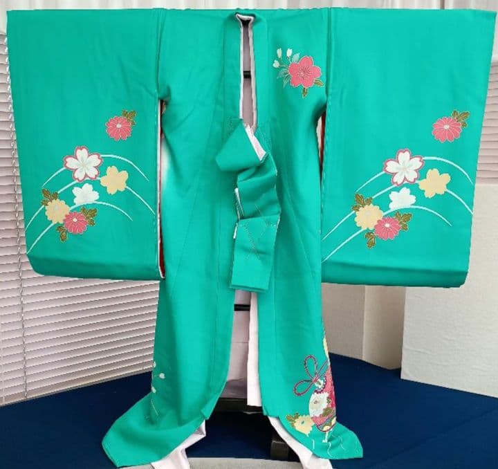 お宮参り　一つ身　着物　ターコイズ