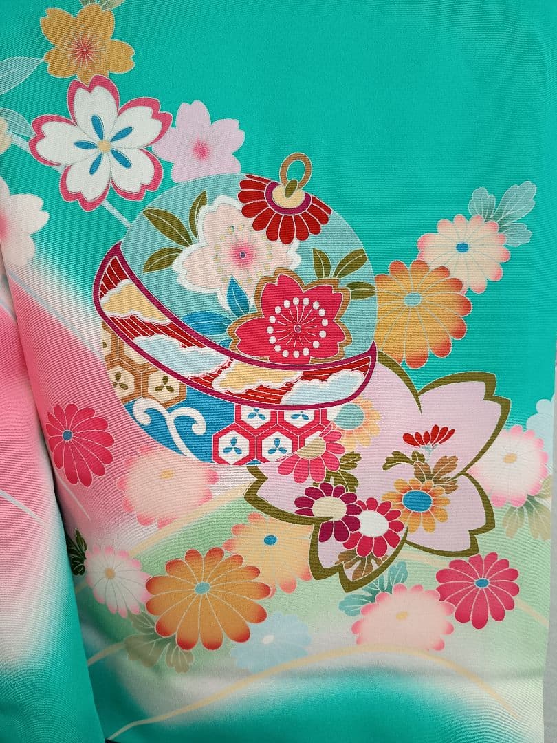 お宮参り　一つ身　着物　ターコイズ