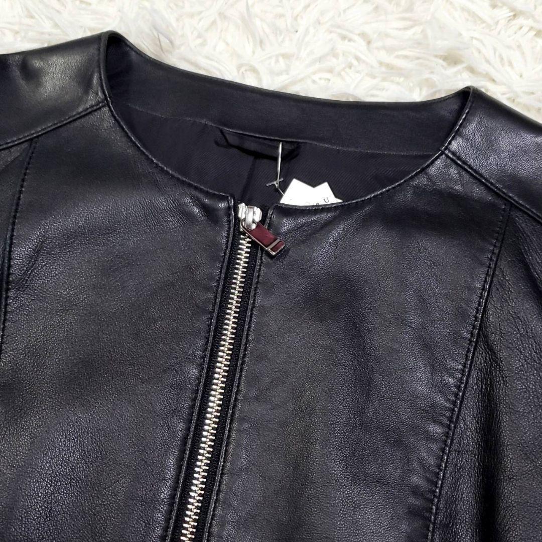 極美品 タグ付 M アナイ ノーカラー シープ レザージャケット 黒 ANAYI