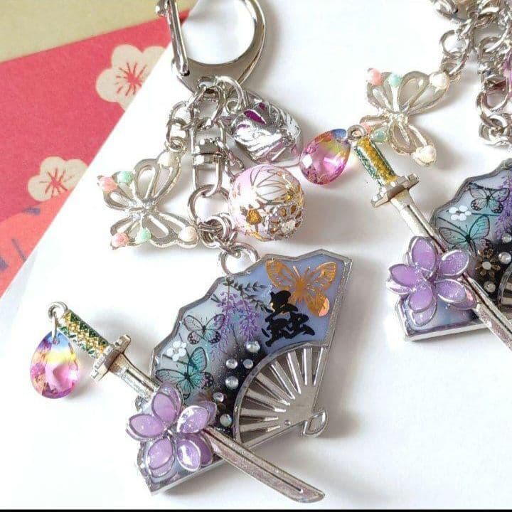 和風◇扇子　銃　漢字一文字　他レジンキーホルダー計4点