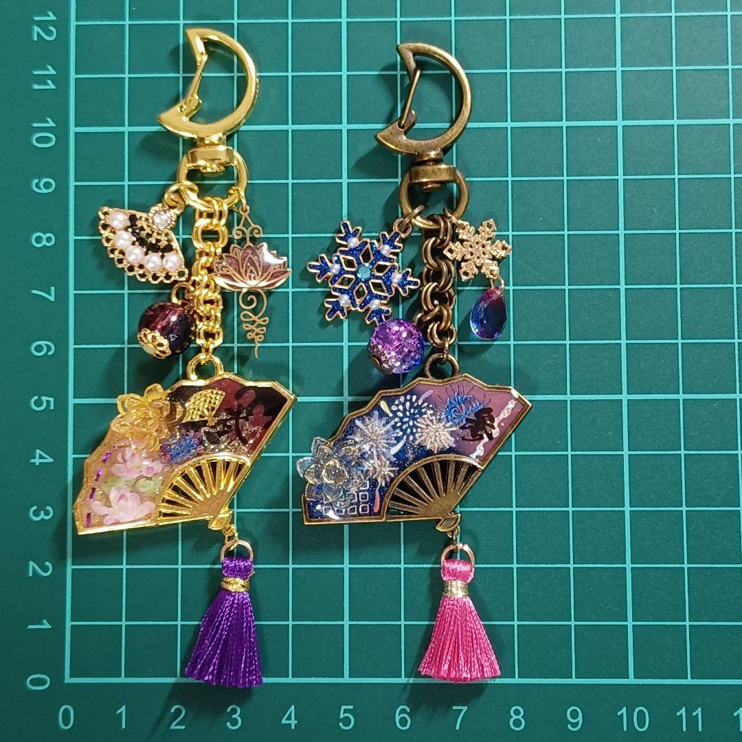 和風◇扇子　銃　漢字一文字　他レジンキーホルダー計4点