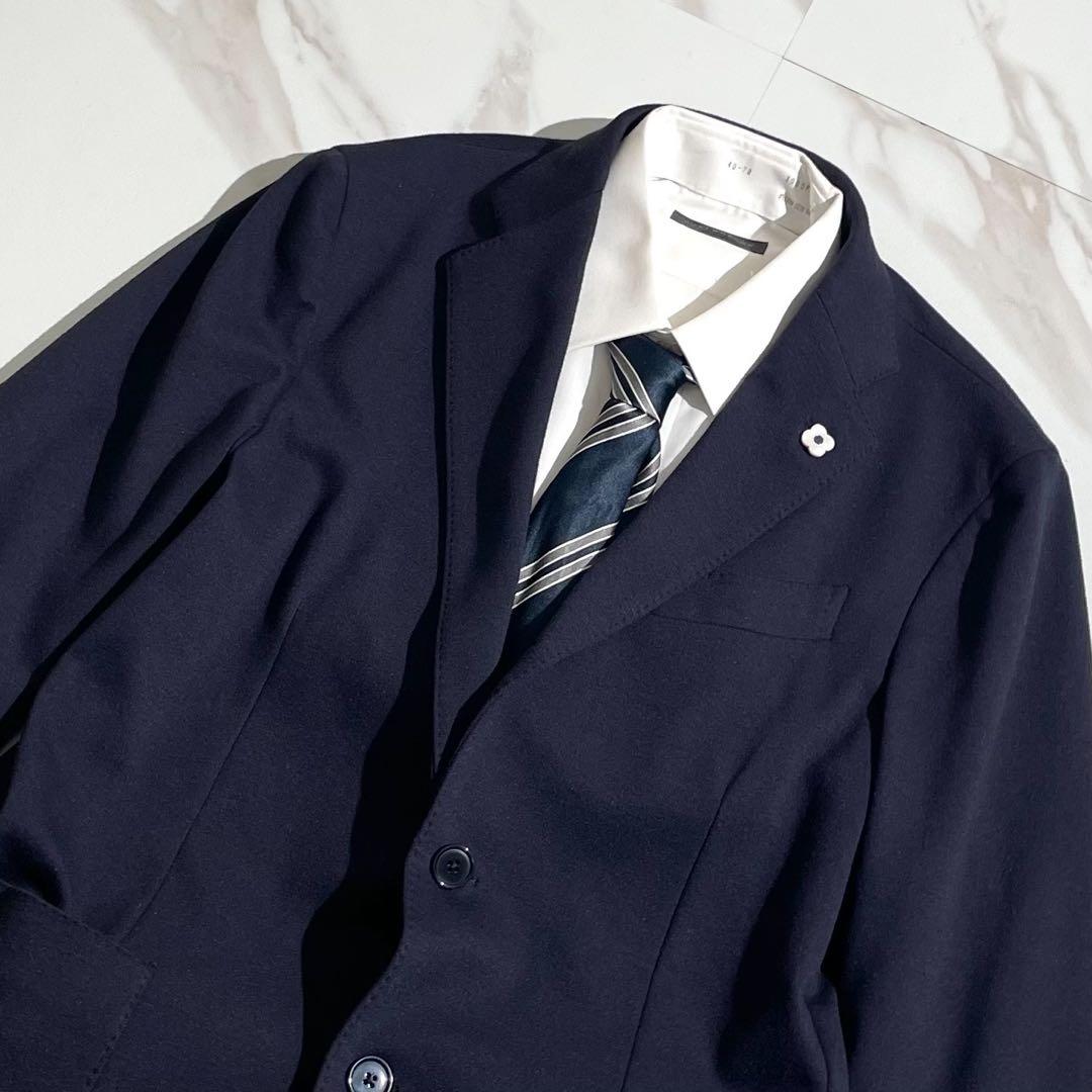 美品 LARDINI easy wear 新ロゴ スーツ ストレッチ ネイビー