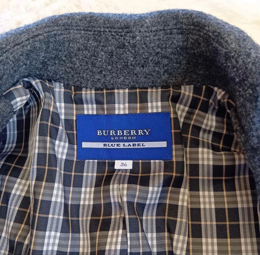 【バーバリー ブルーレーベル】Pコート 銀ボタン ノバチェック ダブル 36