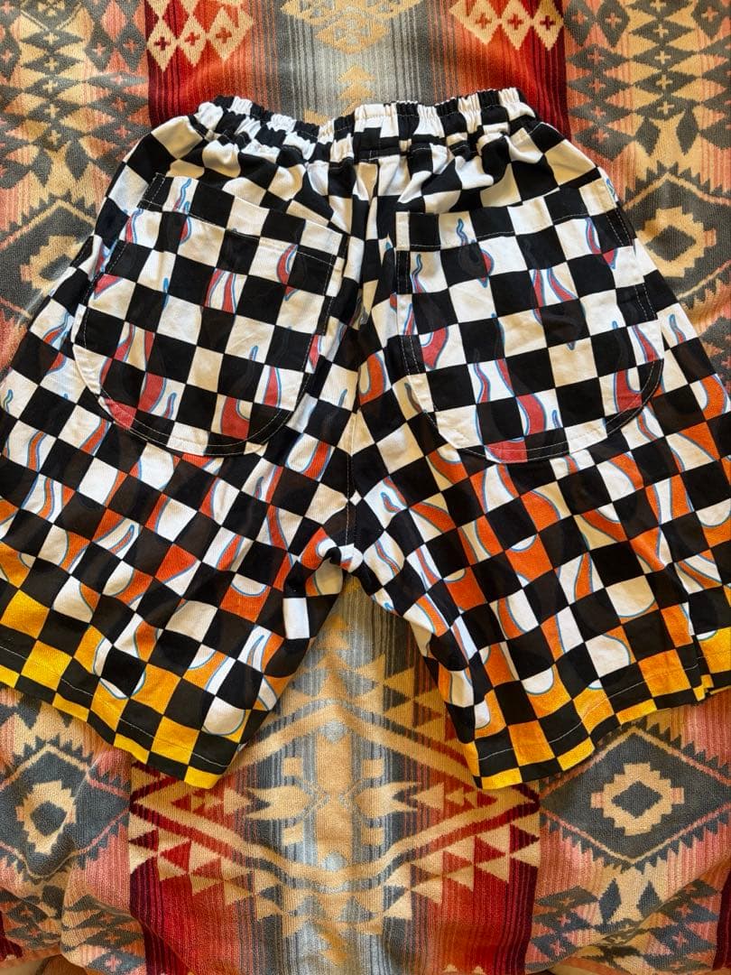 US ファイヤーパターン フレイム　チェック　ショート ハーフ パンツ