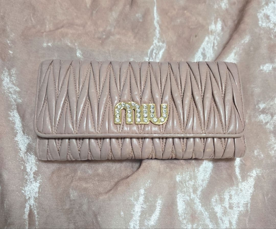 MIUMIU ミュウミュウ 長財布 ピンク マテラッセ ビジューピンクベージュ