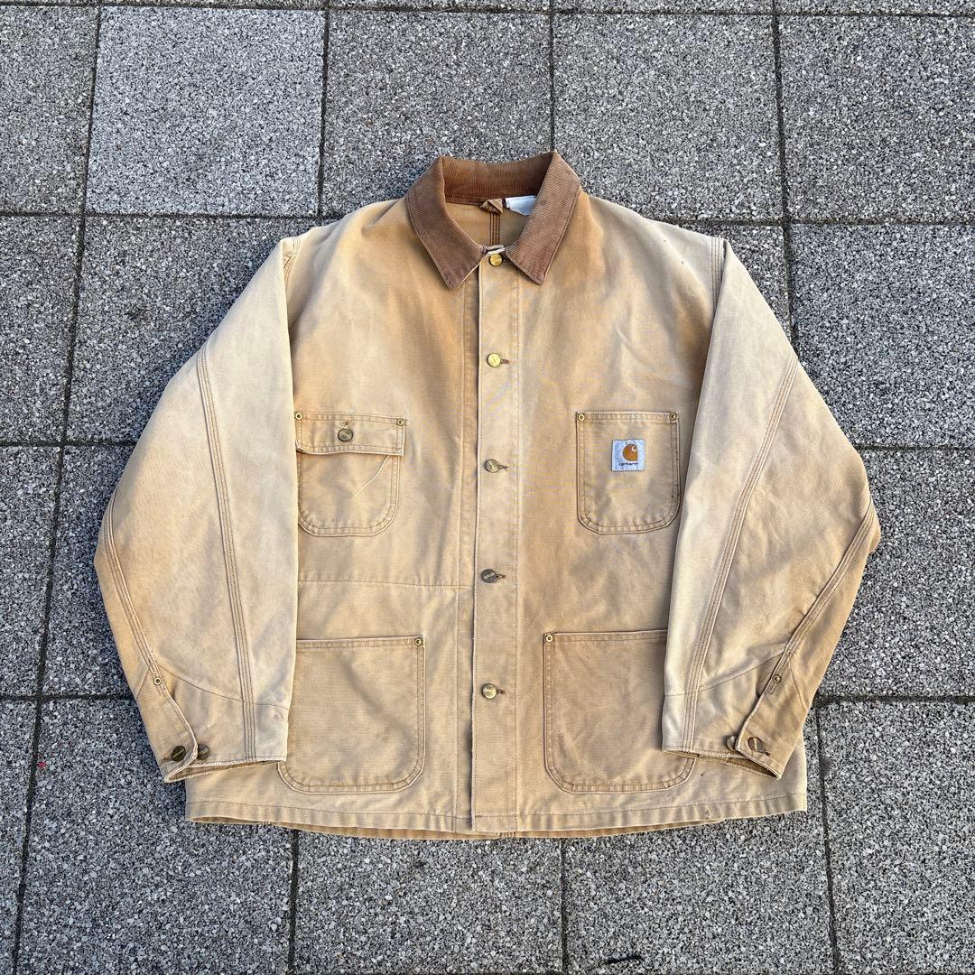 希少 90s カーハート ミシガンチョアコート カバーオール 裏地なし フェード