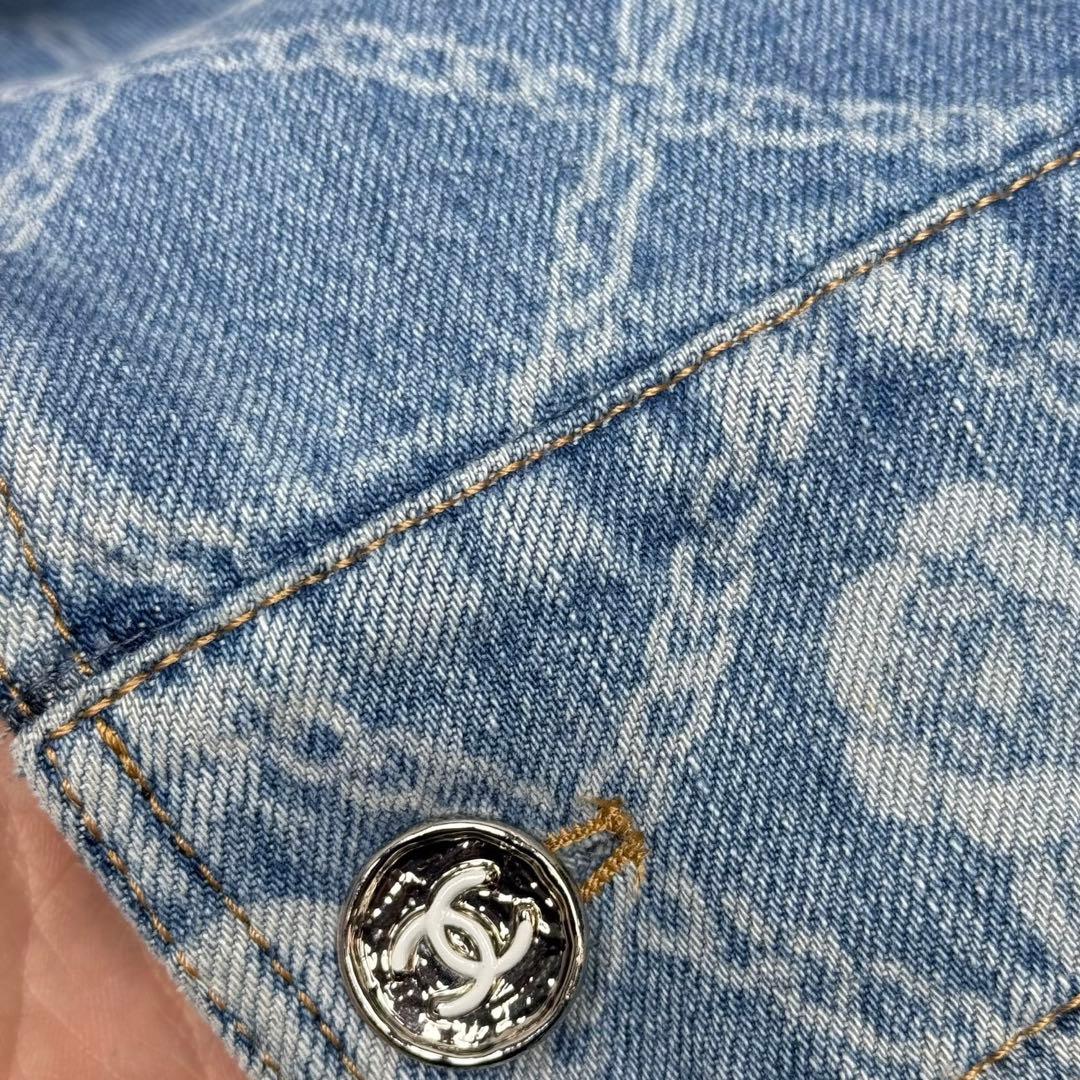 シャネル ココボタン 23A コットン デニムジャケット ブルー