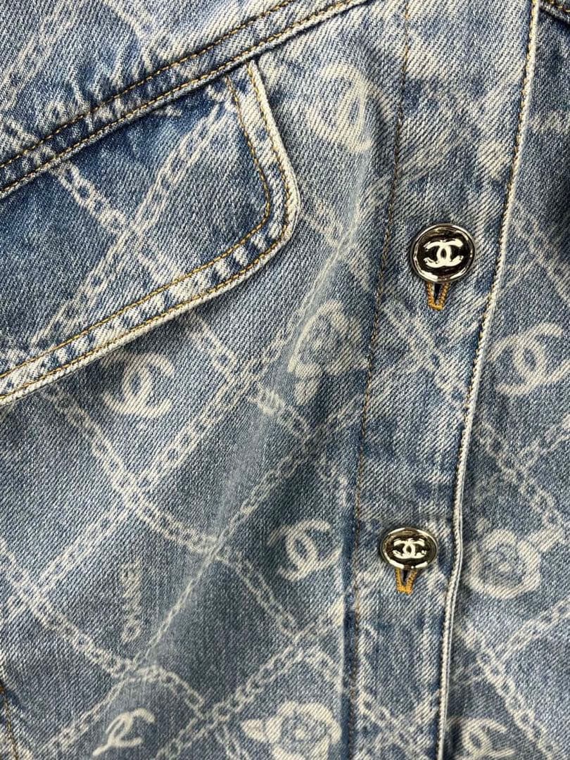 シャネル ココボタン 23A コットン デニムジャケット ブルー