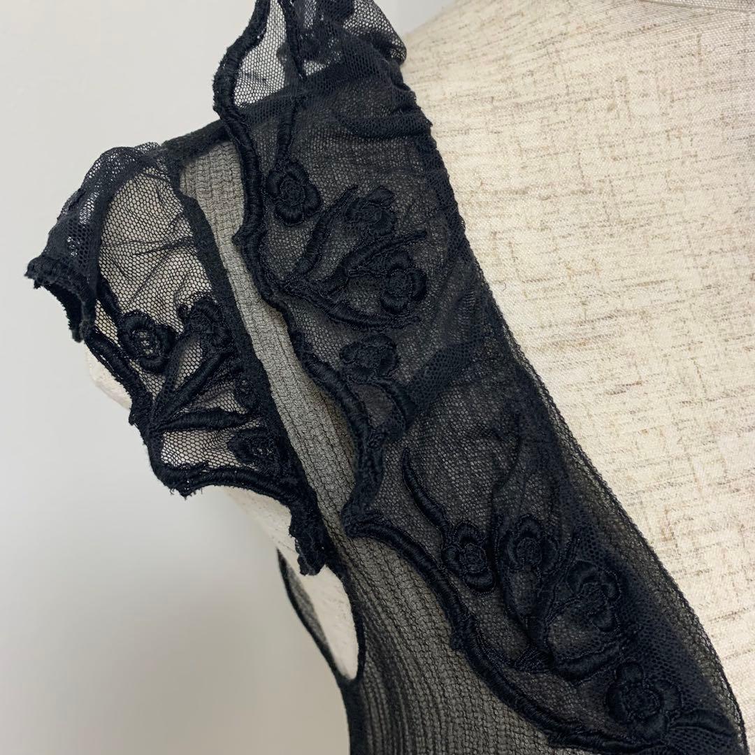 美品　シャネル　ブラックシルク　シアーノースリーブ　CCロゴ