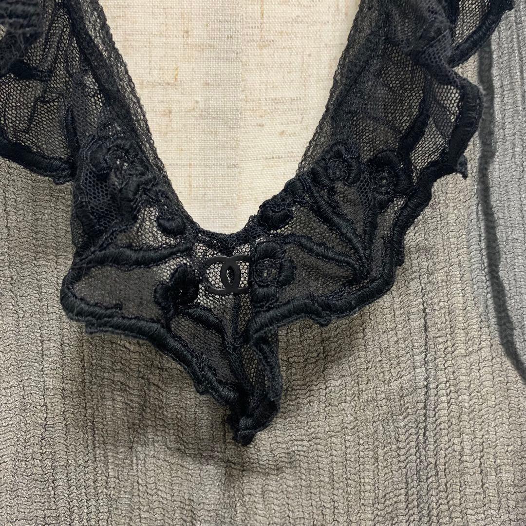 美品　シャネル　ブラックシルク　シアーノースリーブ　CCロゴ