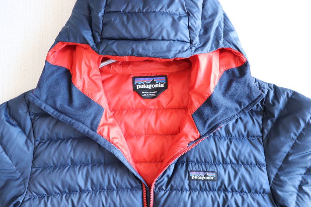 【リペアシート付】パタゴニア ダウンセーターフーディ M 紺×赤 84701