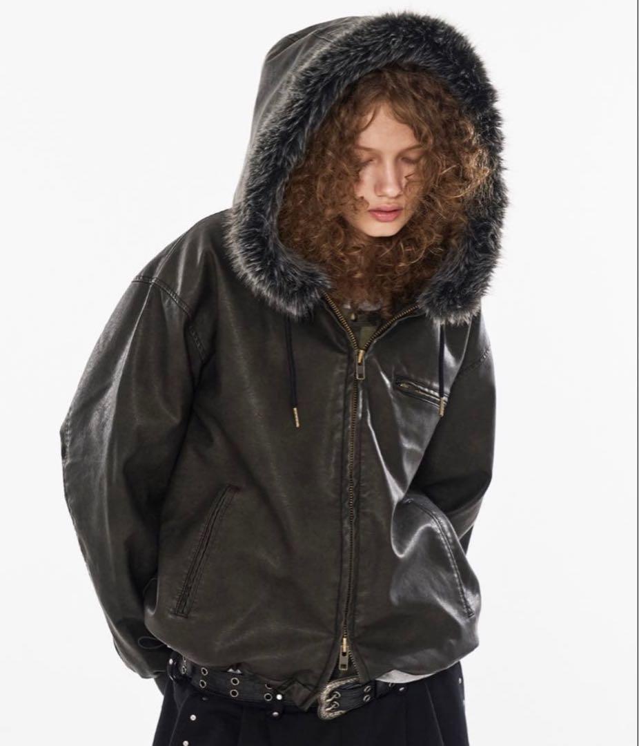 ドローコードダブルジップアーティフィシャル２WAYフードブルゾン