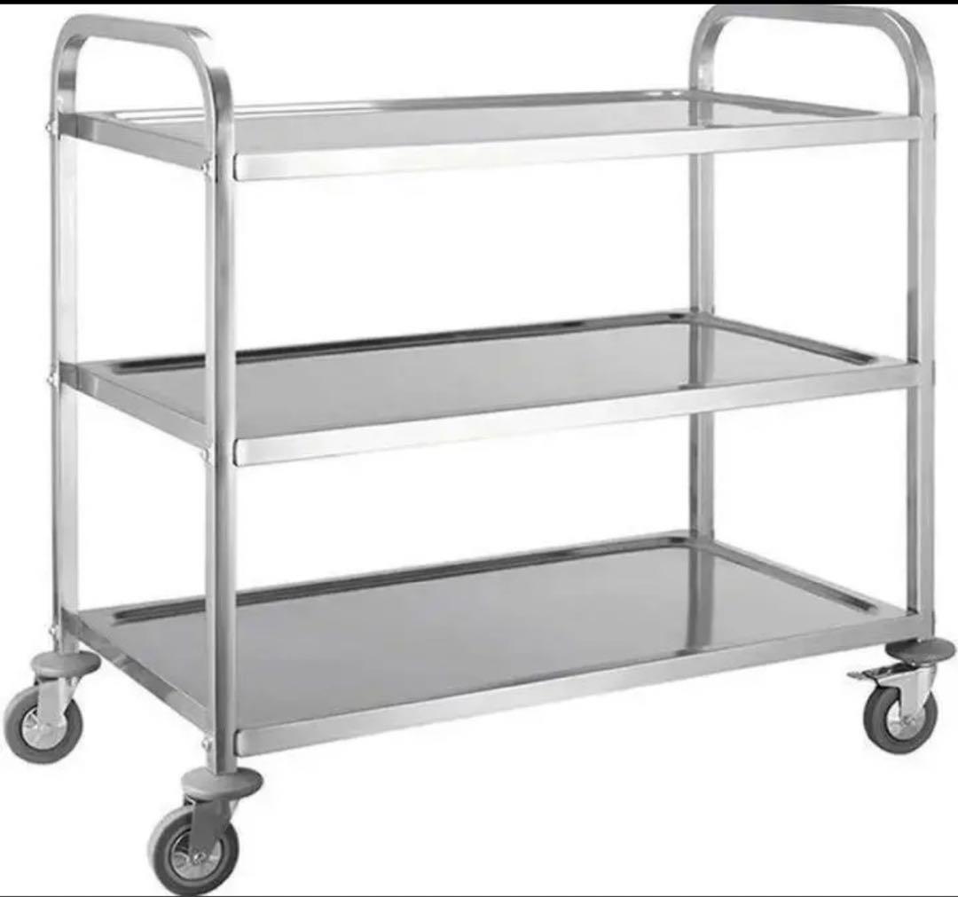 キッチンワゴン キャスター付き 大きめ ステンレスワゴン 3段 配膳車