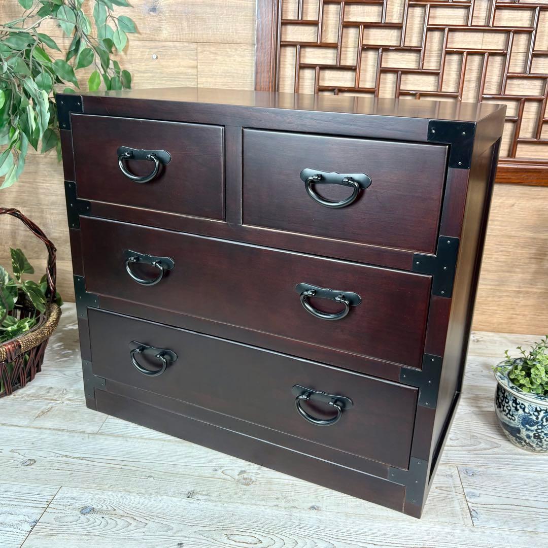 民芸家具和箪笥2点セット（三段四つ引き＋引き戸チェスト）木製桐材無垢和室和風総桐