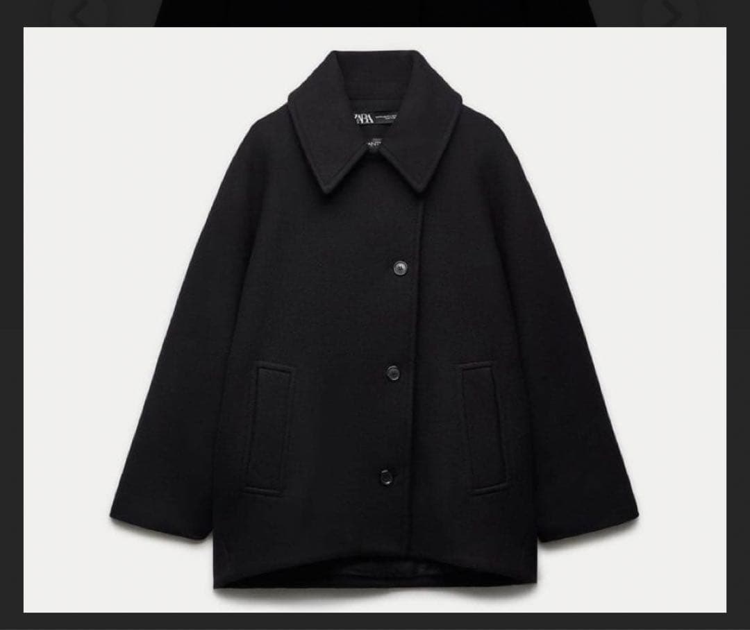 ★期間限定★美品　ZARA／クロップド MANTECOウールコート　／黒／M-L