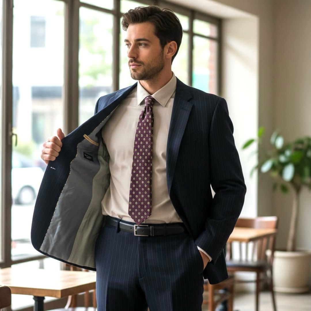 国産美品✨Paul Smith × zenia生地 ストライプ 2ピース紺 M