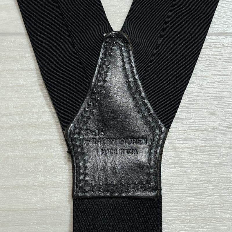 ポロバイ ラルフローレン/USA製/レザーパーツ×真鍮金具/ロゴ刻印サスペンダー