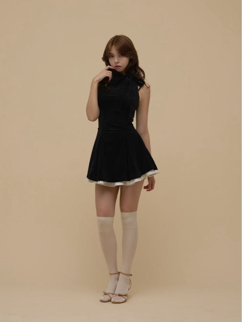 ワンピース Andmary Daisy velour mini dress black