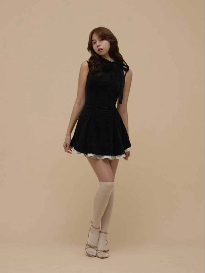 ワンピース Andmary Daisy velour mini dress black