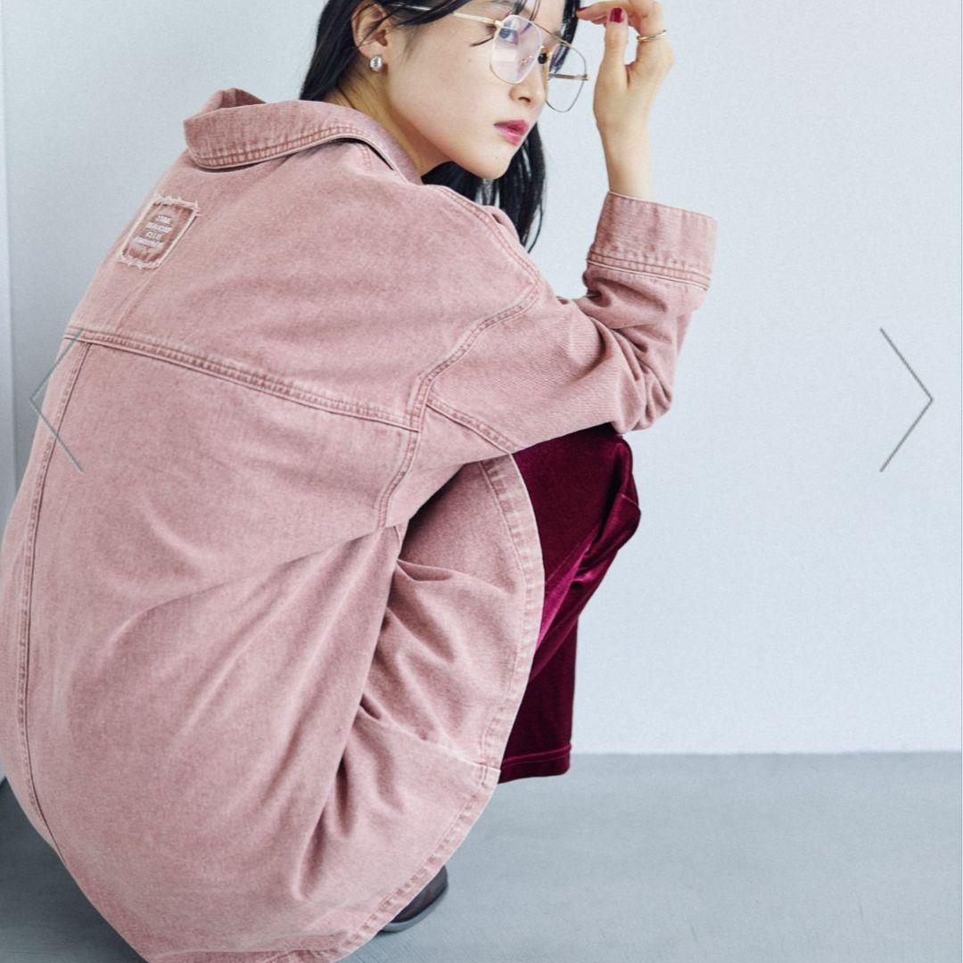 新品タグ付き LEPSIM フリンジパッチ BIGデニムシャツ ピンク