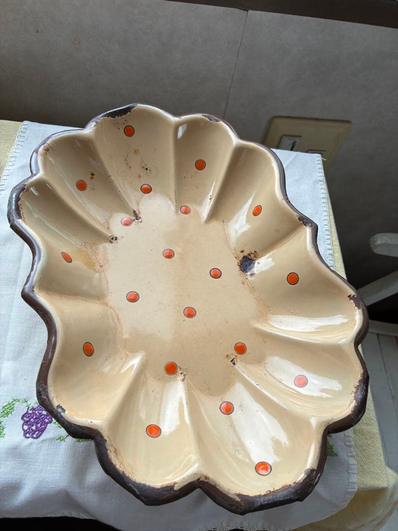 フランス　アンティーク　ホーロー　トレイ　プレート　ポルカ　ドット　水玉　レア