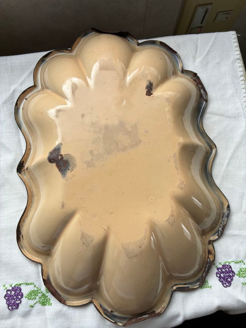 フランス　アンティーク　ホーロー　トレイ　プレート　ポルカ　ドット　水玉　レア