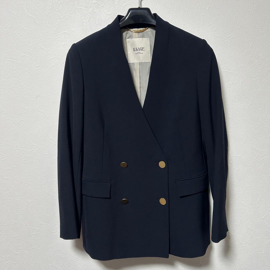 ジャーナルスタンダードレサージュ 紺ブレ 金ボタン ノーカラー ブレザー