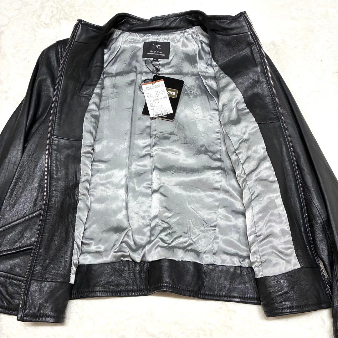 23区 羊革 レザージャケット ノーカラー ブラック 44 未使用タグ付