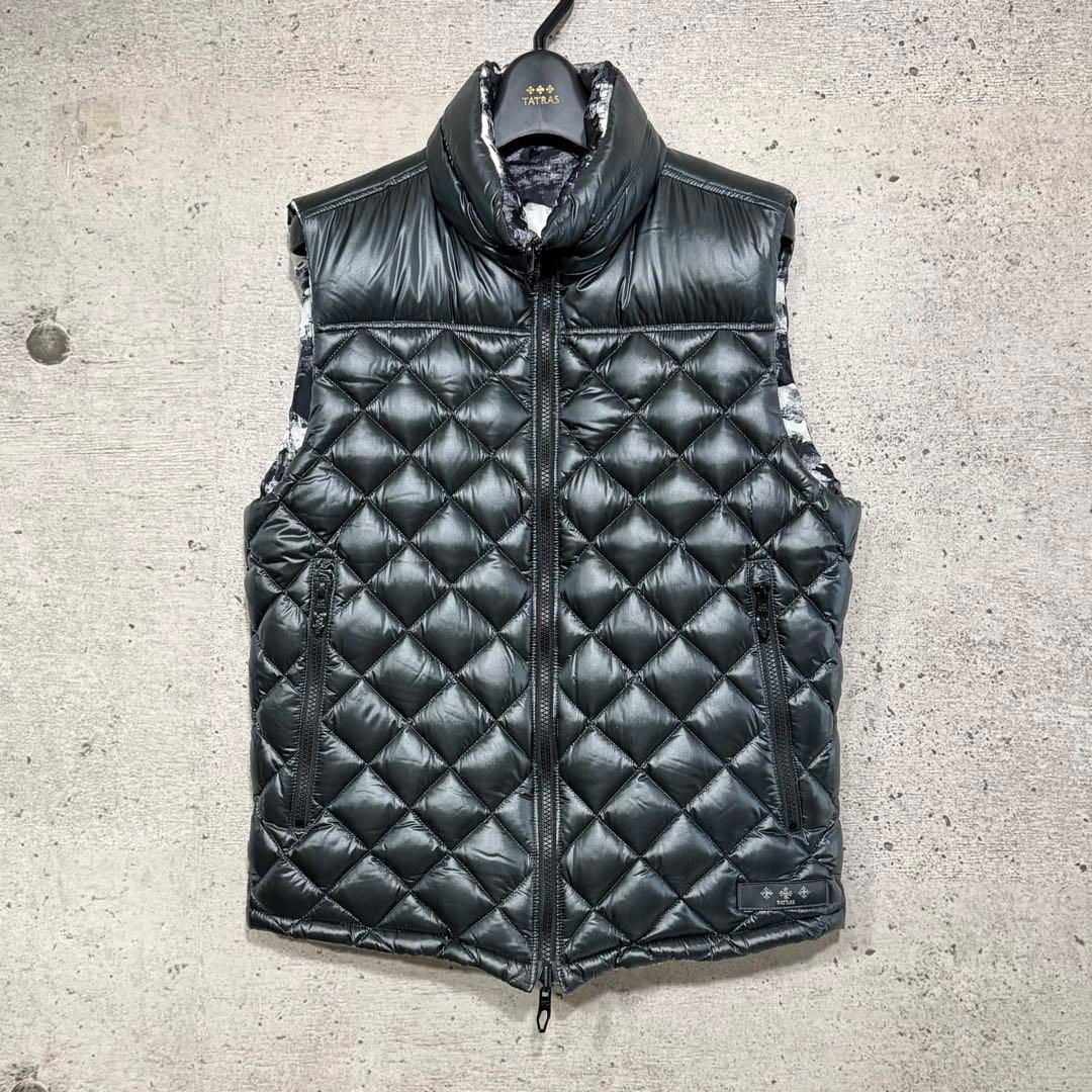 新品　タトラス　ダウンベスト　チャコールグレー　タイダイ　迷彩　リバーシブル