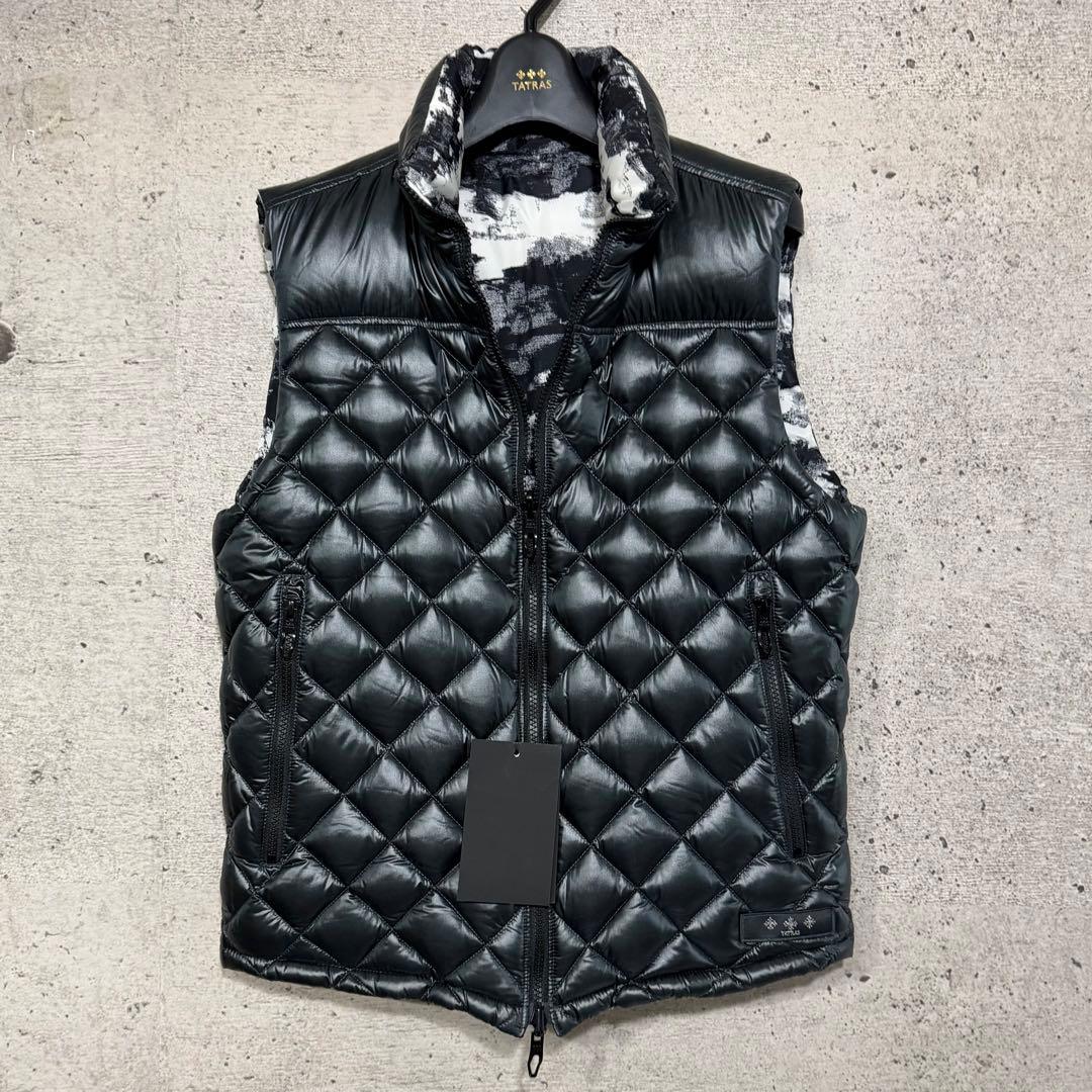 新品　タトラス　ダウンベスト　チャコールグレー　タイダイ　迷彩　リバーシブル