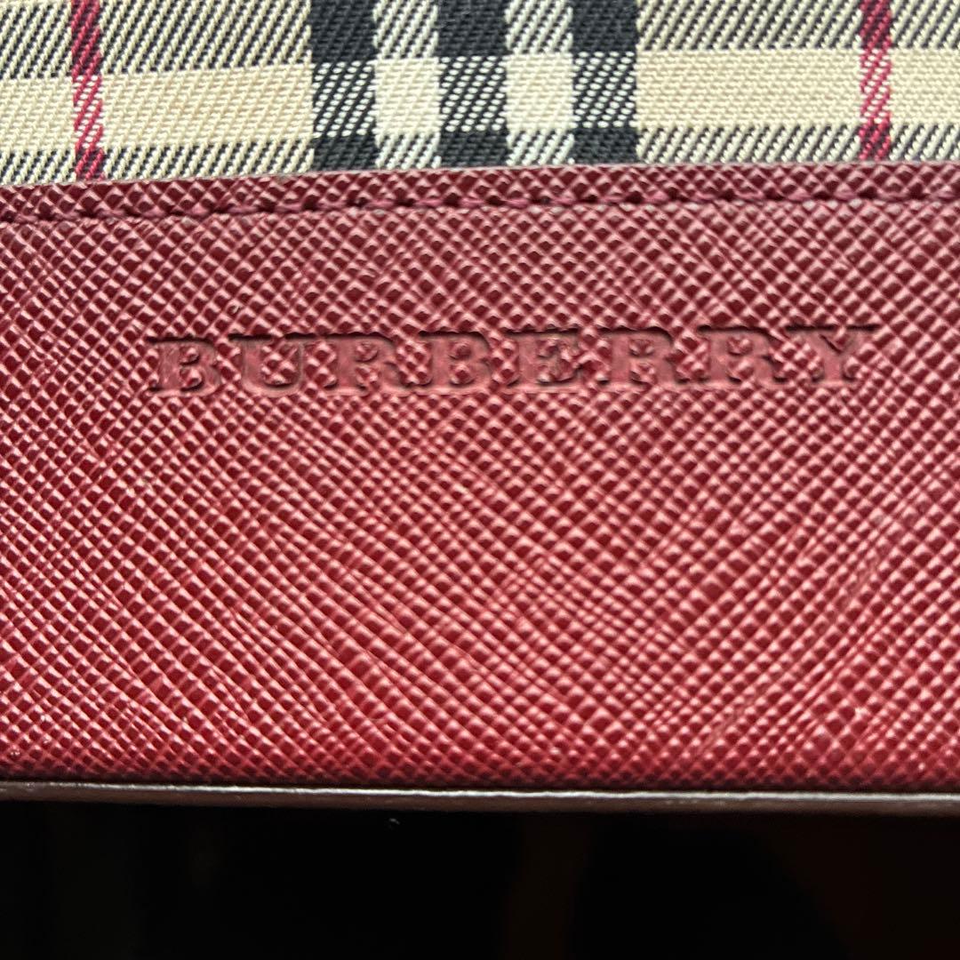 バーバリー　ノバチェック柄　トートバッグ ベージュ/バーガンディ　舟形