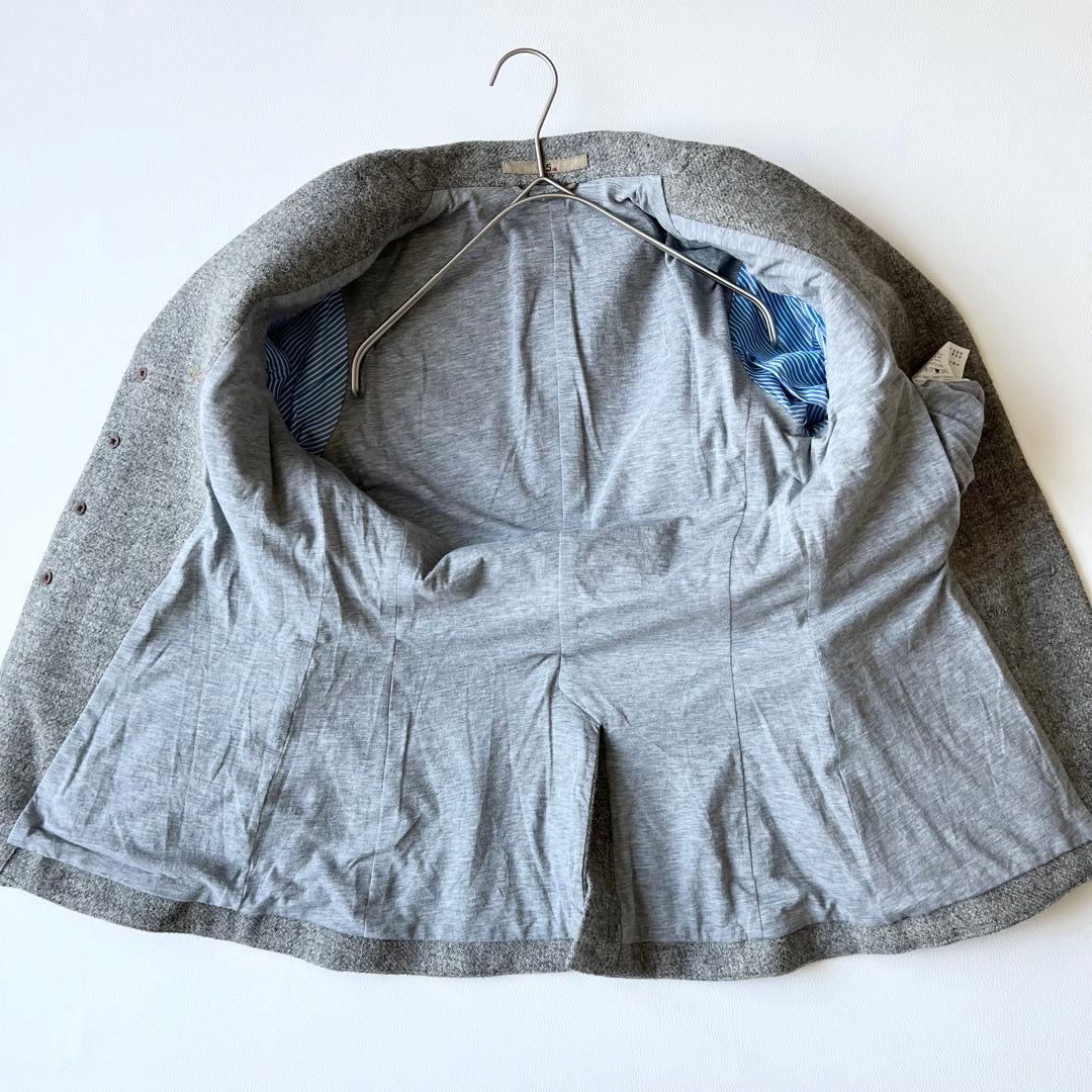 4980【美品】45R シェットランドツィードジャケット　チャーム付き　グレー
