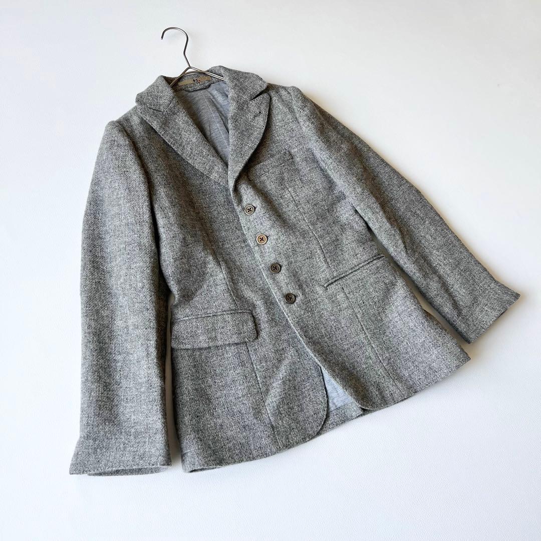 4980【美品】45R シェットランドツィードジャケット　チャーム付き　グレー