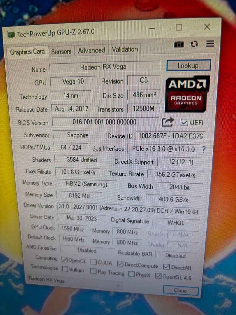 Vega56 8GB グラボ　動作確認済み