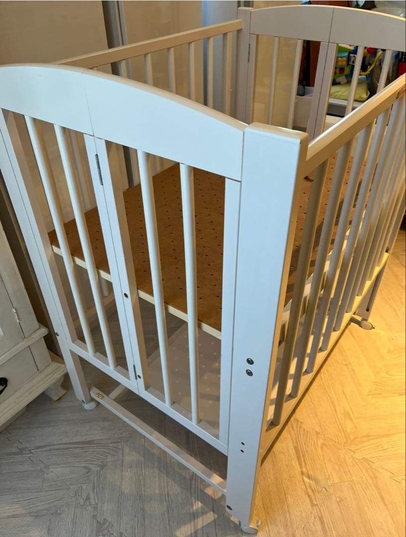 石崎家具　ワンタッチハイベッドプチ【ホワイト900×600】 ベビーベッド