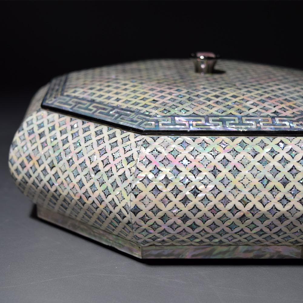 朝鮮美術 朴鎬仁 螺鈿細工 八角 蓋付 小箱 小物入 菓子鉢 螺鈿 骨董 古美術