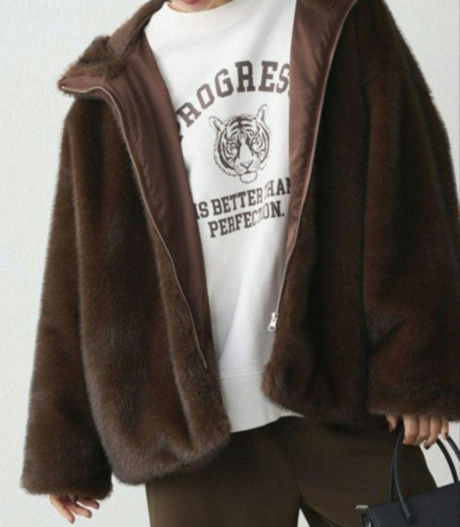 まんぼう　ラウンジドレス　フードフェイクファーブルゾン　ブラウン