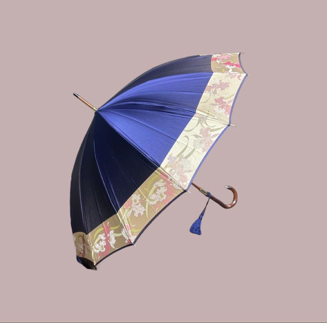 【美品】前原光榮商店 雨傘 親骨16本 濃紺 ダーク　　ネイビー 紳士傘 婦人傘