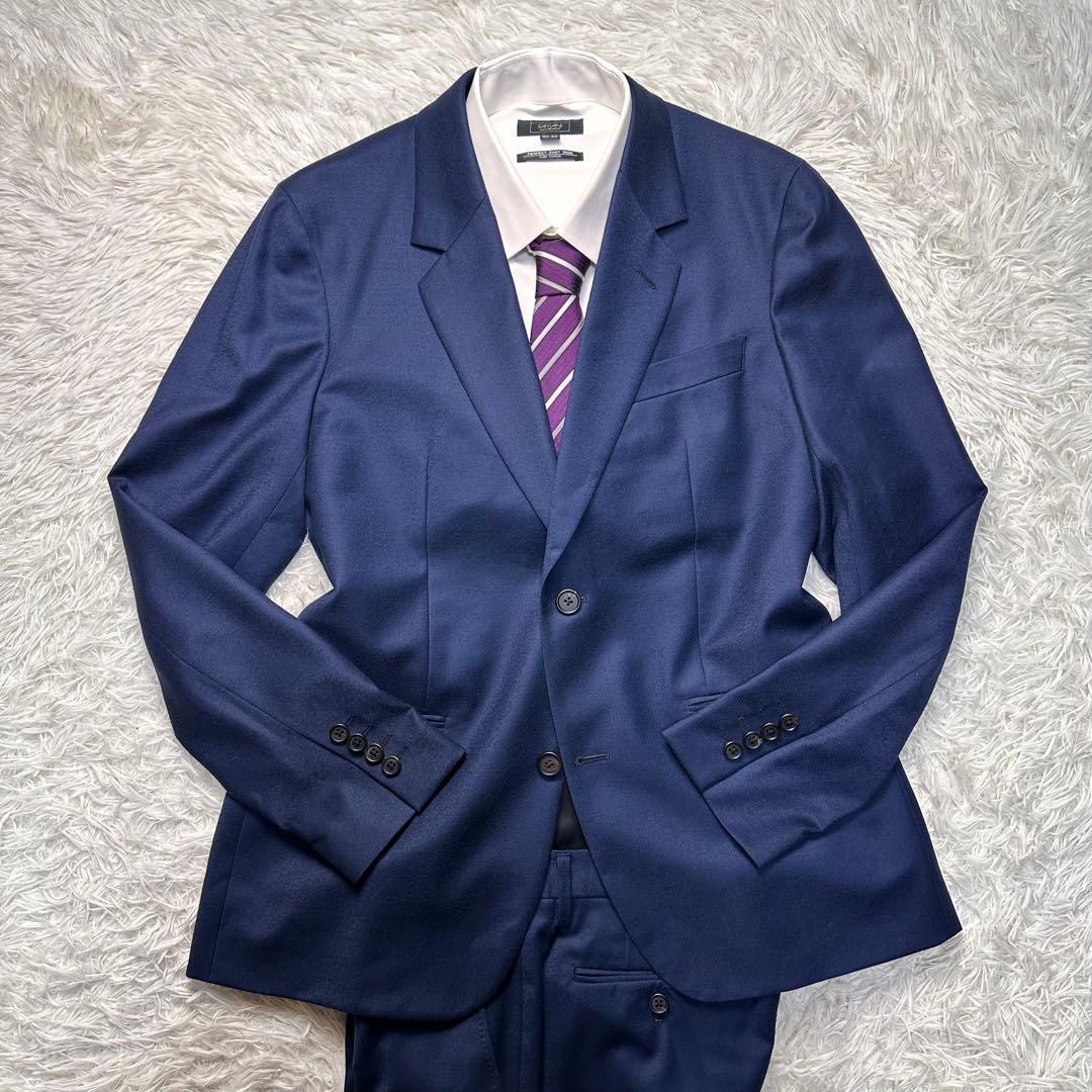 現行 未使用級 ポールスミス セットアップ カシミヤ混 光沢 総裏 ネイビー M