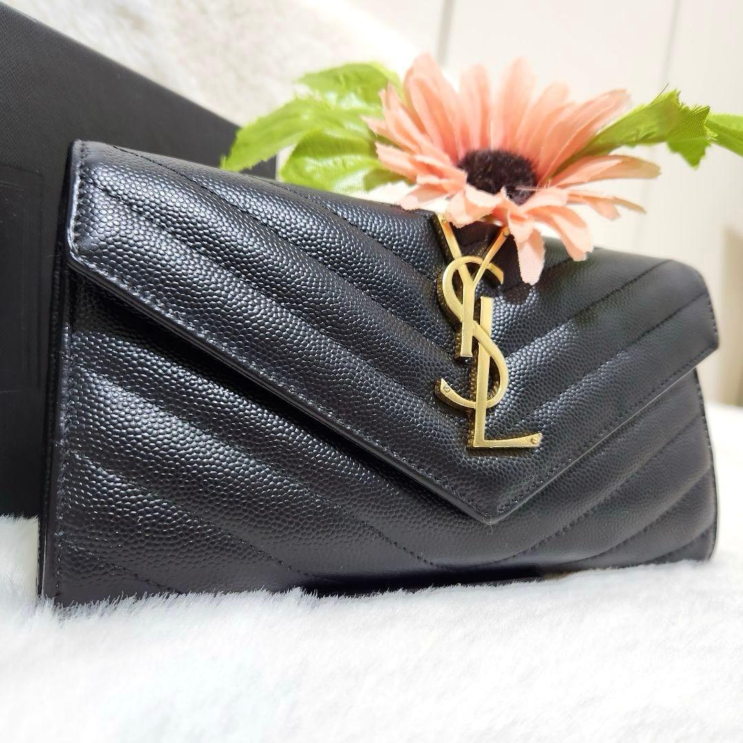 ✨極美品✨サンローラン　長財布　フラップ　カサンドラ　ブラック　キャビアスキン