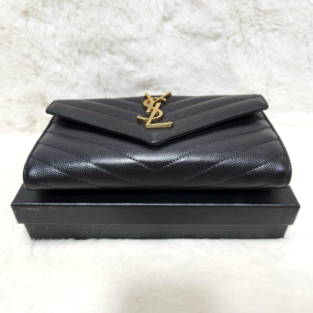 ✨極美品✨サンローラン　長財布　フラップ　カサンドラ　ブラック　キャビアスキン