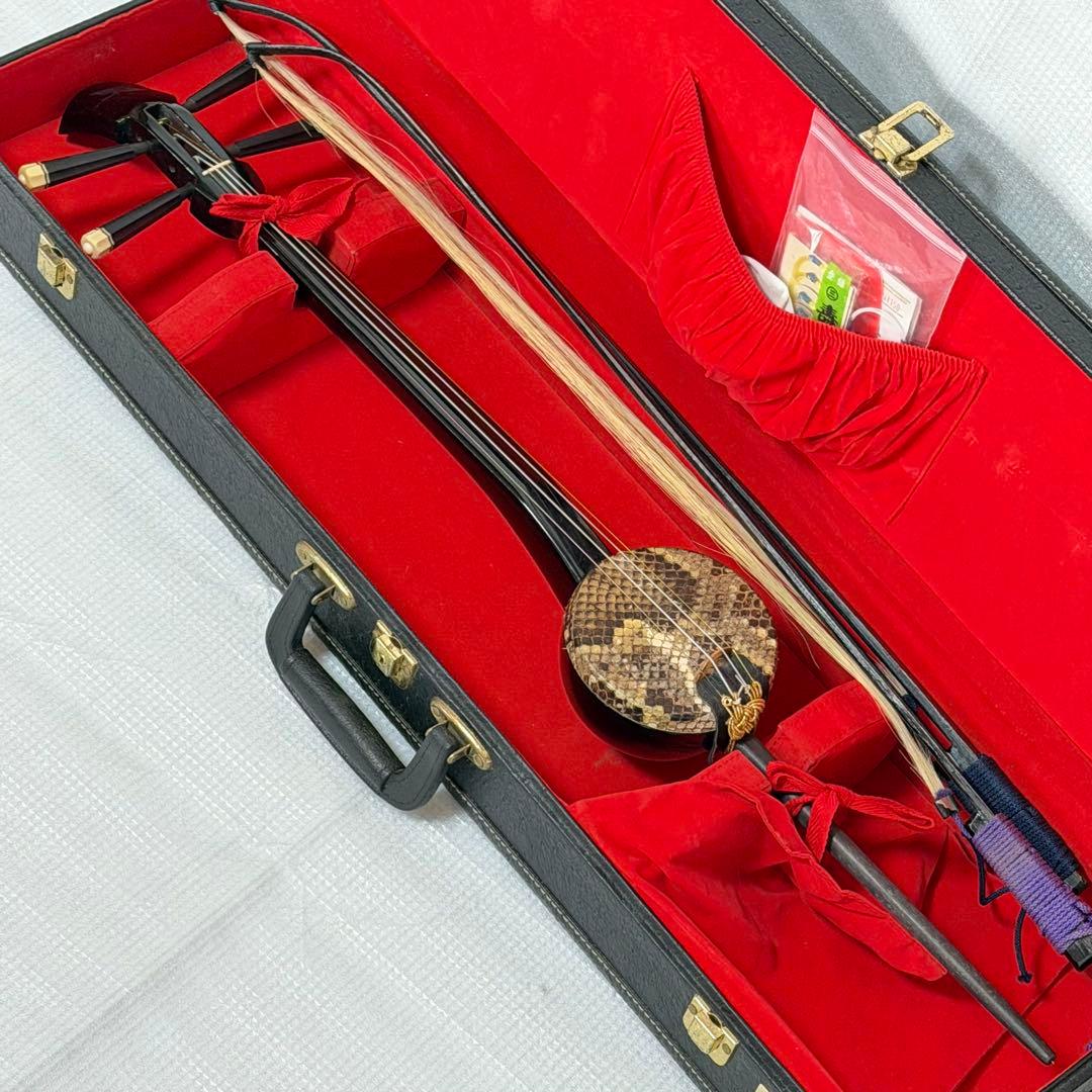 美品 琉球 胡弓 四弦 縞黒檀 本革 蛇皮　クーチョー 沖縄胡弓　擦弦楽器 蛇革