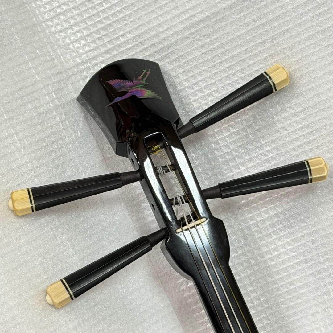 美品 琉球 胡弓 四弦 縞黒檀 本革 蛇皮　クーチョー 沖縄胡弓　擦弦楽器 蛇革